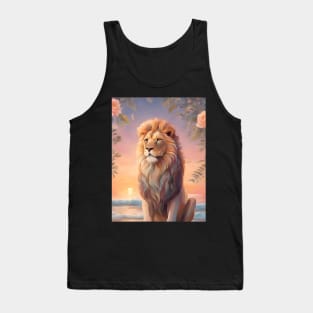 Floral Lion With Beach Sunset Pastel Tank Top